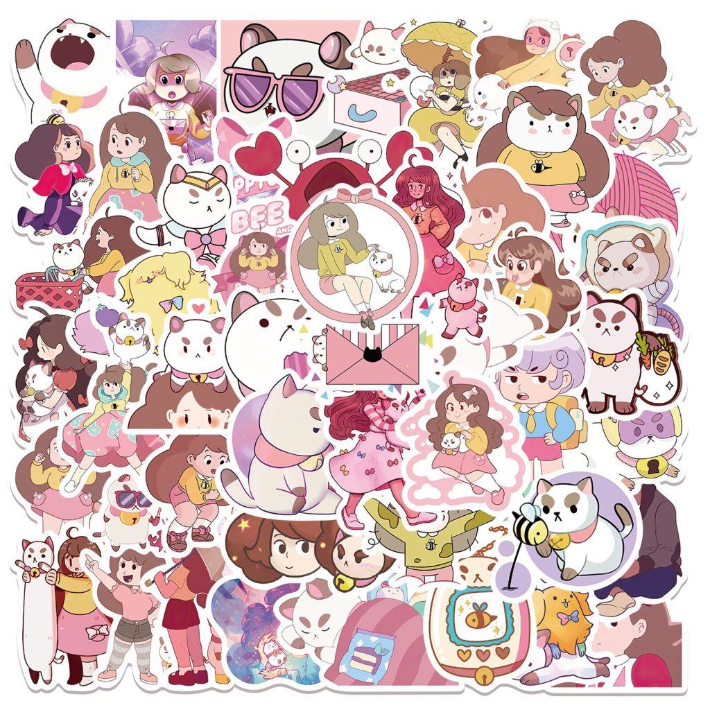 50pcs Bee and PuppyCat Sticker Cute Cartoon Decals DIY Phone Laptop Luggage Skateboard Guitar Car Waterproof 1 - Bee and PuppyCat Merch