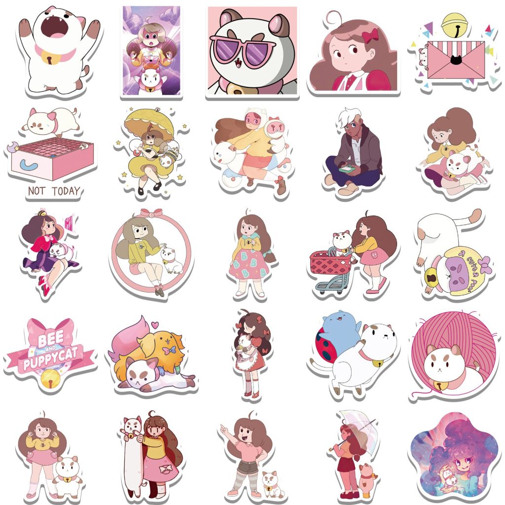 50pcs Bee and PuppyCat Sticker Cute Cartoon Decals DIY Phone Laptop Luggage Skateboard Guitar Car Waterproof 4 - Bee and PuppyCat Merch