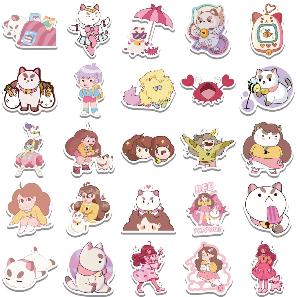 50pcs Bee and PuppyCat Sticker Cute Cartoon Decals DIY Phone Laptop Luggage Skateboard Guitar Car Waterproof 5 - Bee and PuppyCat Merch