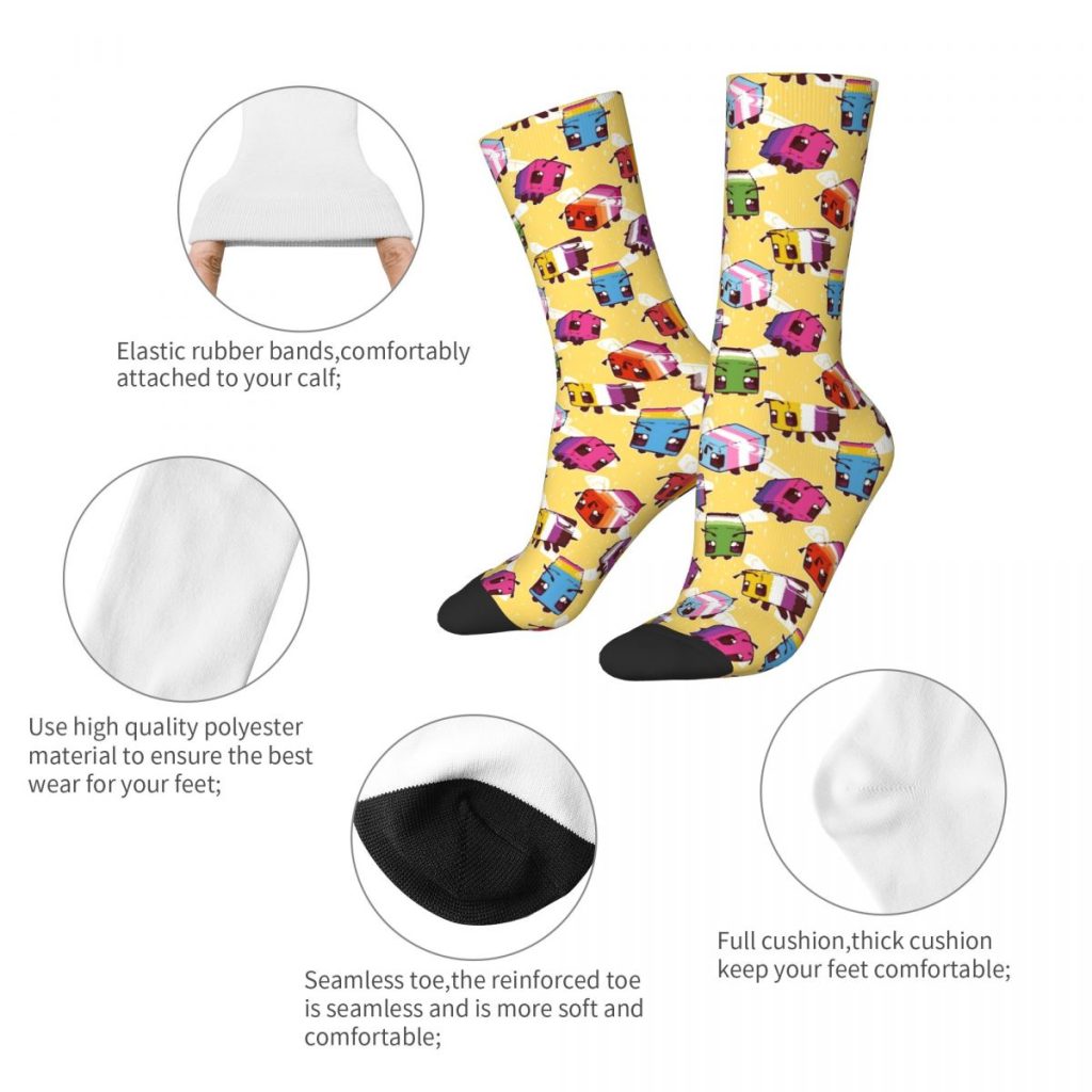 Cool LGBT Bees Basketball Socks Gay Pride Bisexual Lesbian Queer Asexual Polyester Middle Tube Socks for 1 - Bee and PuppyCat Merch