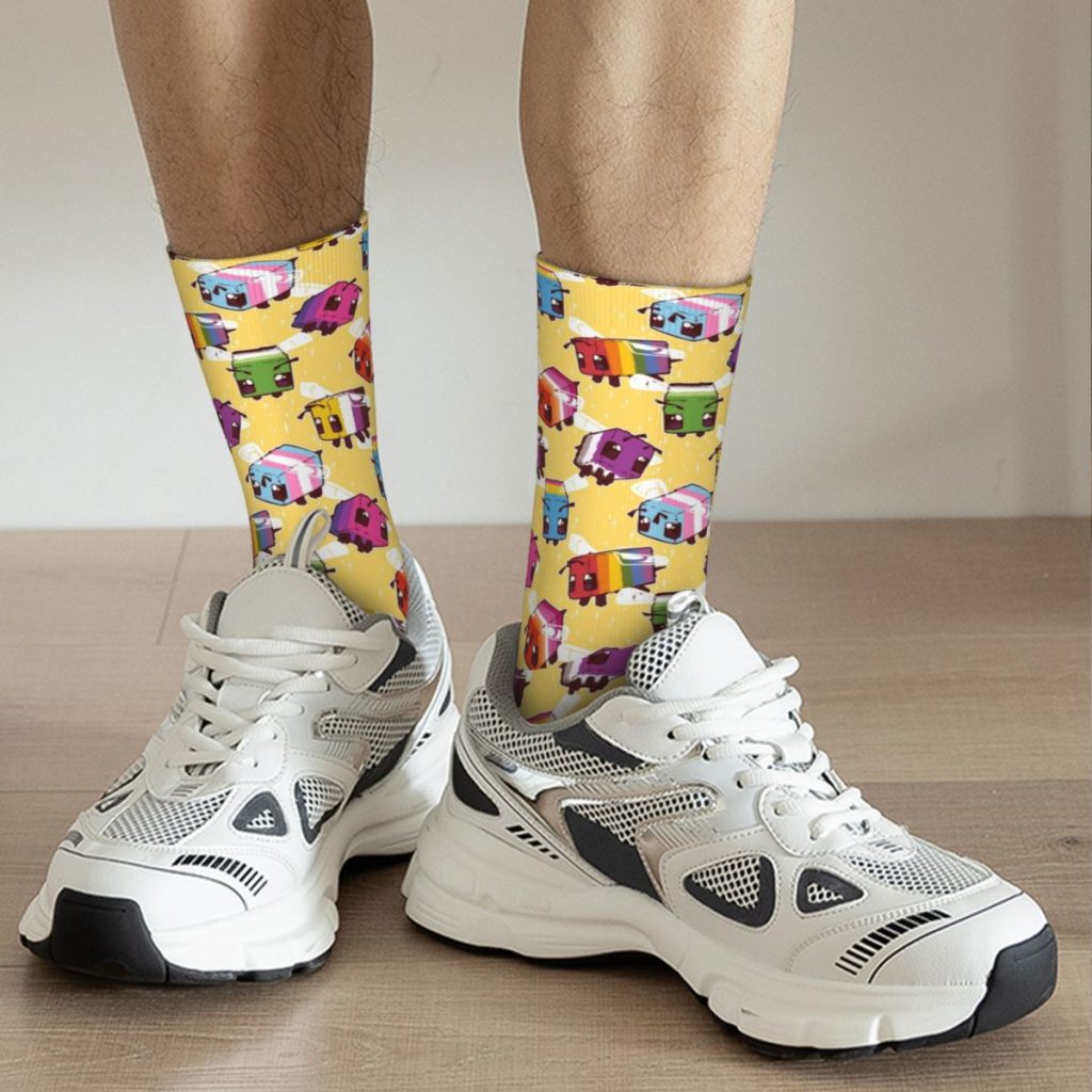 Cool LGBT Bees Basketball Socks Gay Pride Bisexual Lesbian Queer Asexual Polyester Middle Tube Socks for 3 - Bee and PuppyCat Merch