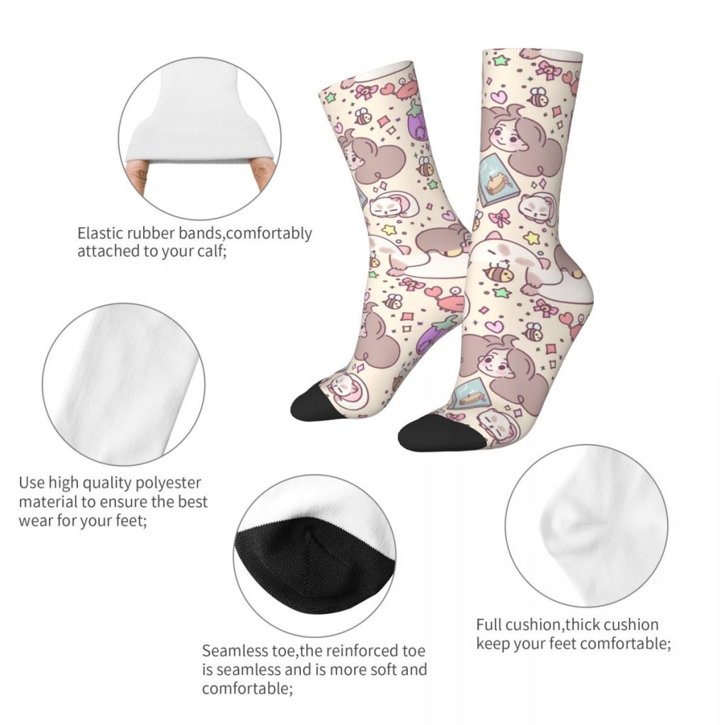 Winter Warm Cool Women Men Bee And Puppycat Doodles Socks Non slip Middle Tube Socks 1 - Bee and PuppyCat Merch