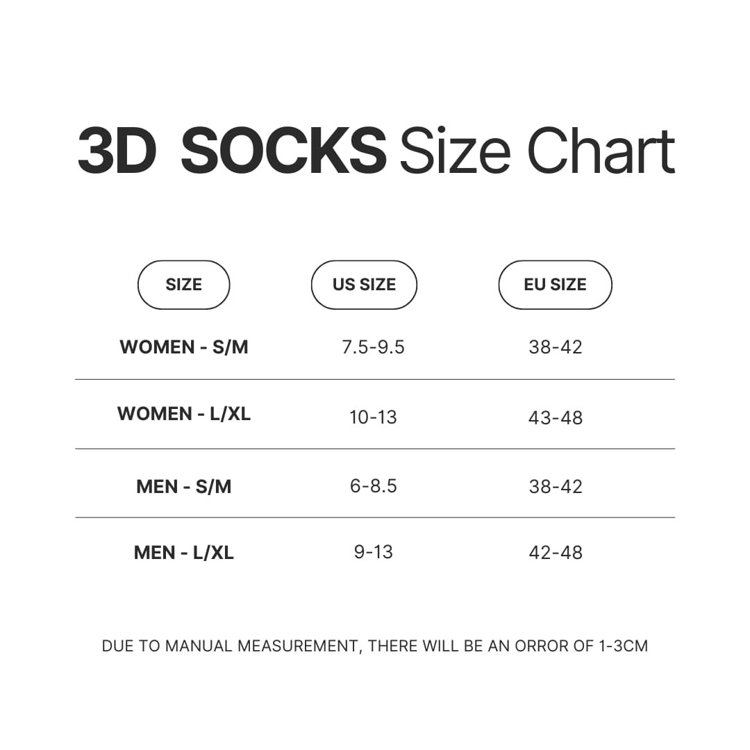 3D Socks Size Chart - Bee and PuppyCat Merch