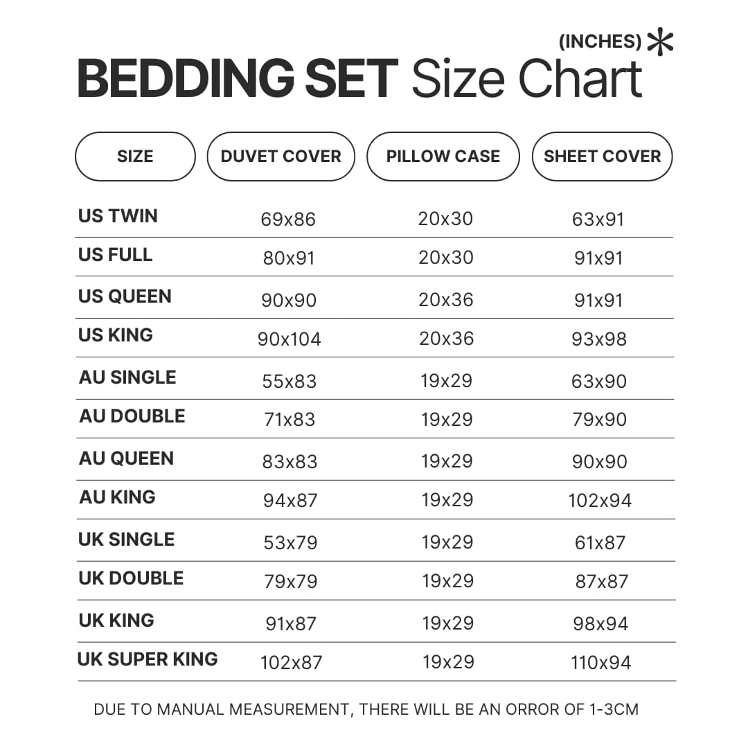 Bedding Set Size Chart 2 - Bee and PuppyCat Merch